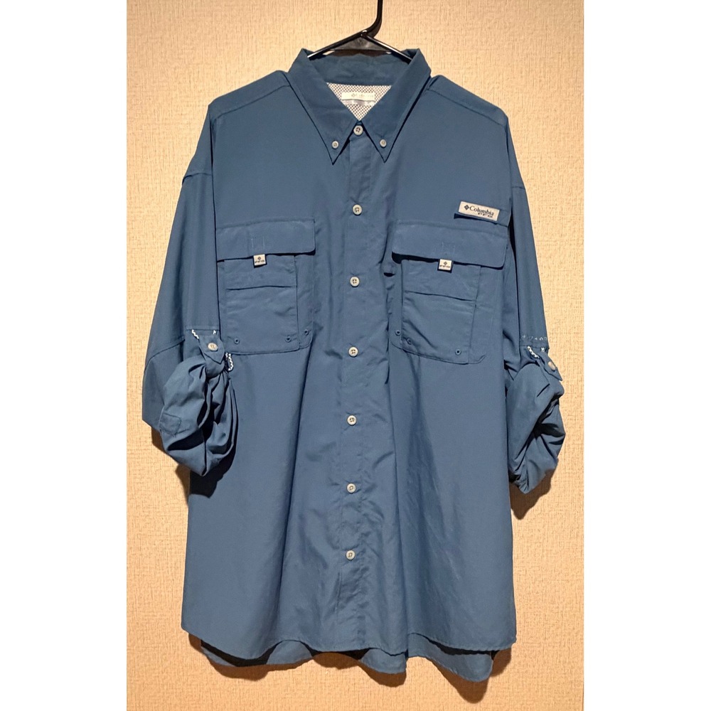 Columbia PFG Bahama II Long Sleeve Fishing Shirt Blue XL Omni-Shade Vented Back